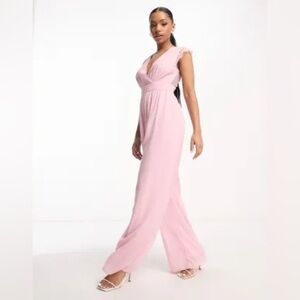 TFNC Blush Pink Jumpsuit with Lace Details